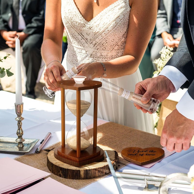 Anglechic Unity Sand for Wedding Ceremony Set Include Wooden Unity Hour Glass 2 Vase 2 Bag Sand 1 Funnel for Wedding Engagement Anniversary Table Decorations(Brown,Farmhouse) - Image 2